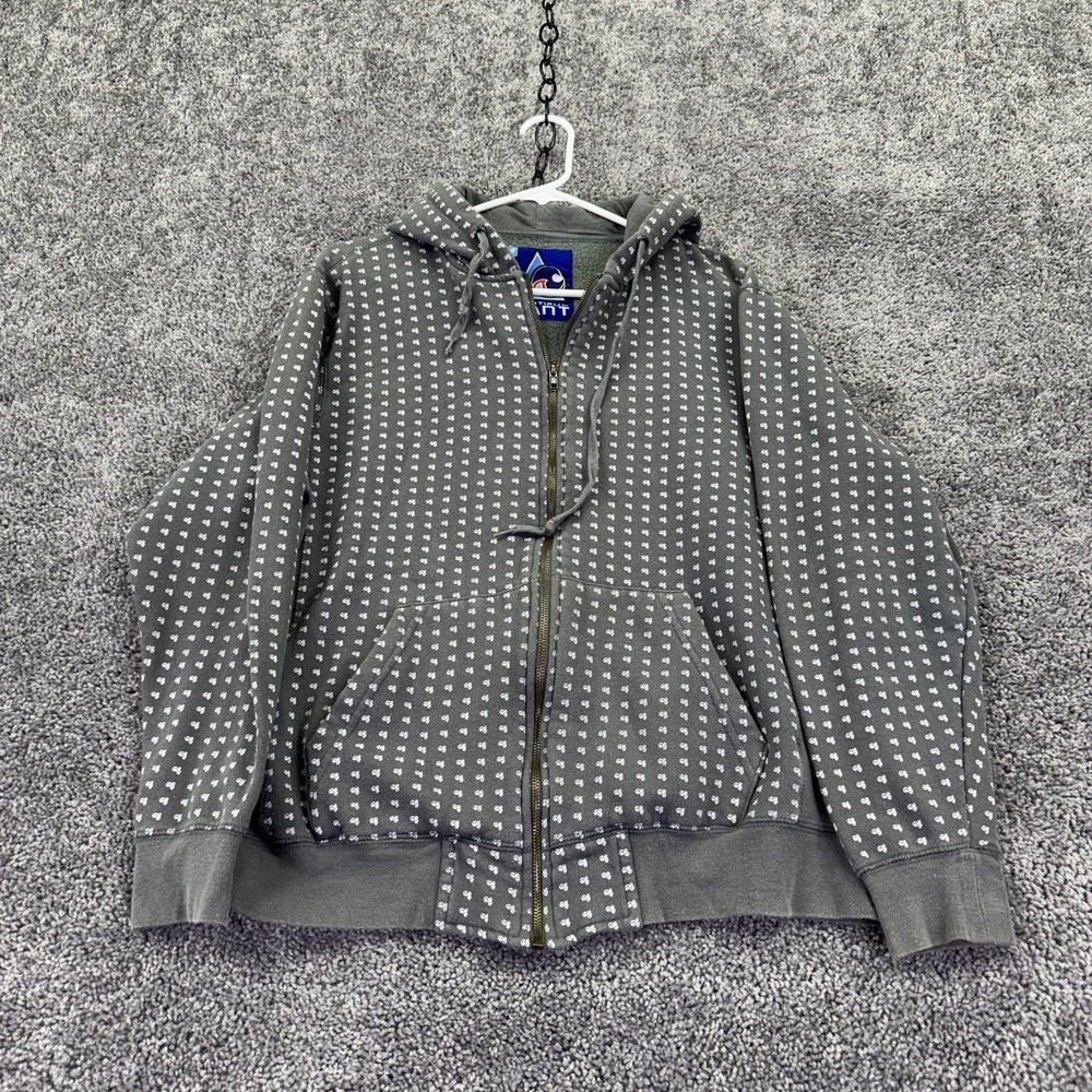 Beautiful Giant Hoodie Mens Medium Gray Fleece Full Zip All Over Print Graphic